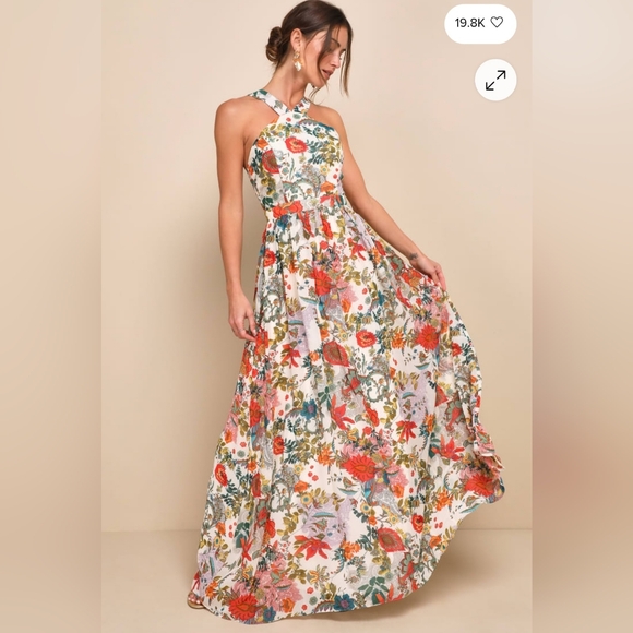 Lulus Cream Floral Print Maxi Dress - Picture 1 of 12